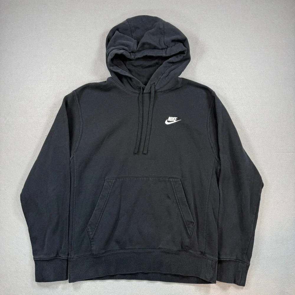 Nike Hoodie Mens Small Black Faded Pullover Sportswear Fleece Swoosh Athletic